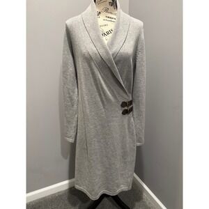 Chaps Womens Gray Knit Wrap Sweater Dress Shawl Collar‎ Buckle Detail Size L